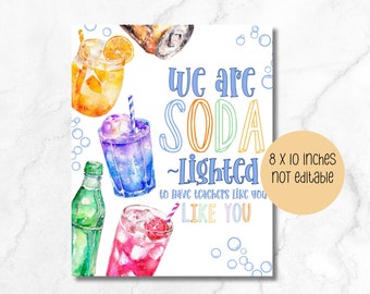 Soda Delighted to have your as our teacher sign, teacher appreciation sign 8 x 10 inch sign soda bar sign printable