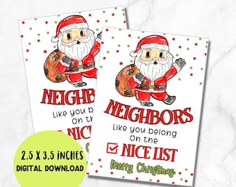 Christmas tag, neighbor appreciation tag, Christmas gift tag, Santa gift tag, printable tag holiday gift tag