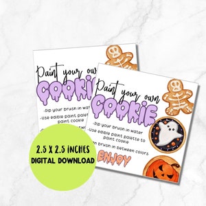 Printable paint your own cookie tag, halloween PYO tag, cookie tag, digital download halloween printable