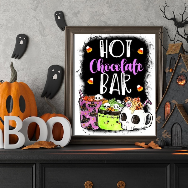 Hot chocolate bar sign, Halloween hot cocoa bar sign, 8 x 10 inch printable sign, digital download hot cocoa sign