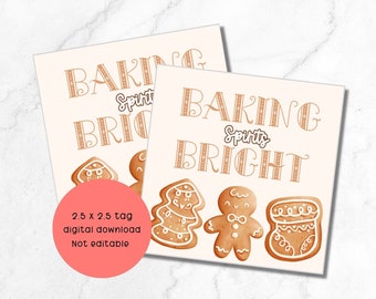 Printable gingerbread tag, baking spirit bright christmas tag printable digital download cookie gift