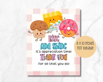 Pink Breakfast teacher appreciation sign, teacher appreciation sign 8 x 10 inch rise and shine it's appreciation time sign