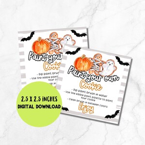 Printable paint your own cookie tag, halloween PYO tag, halloween gift tag, cookie printable digital download