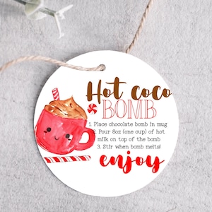 Printable hot chocolate bomb tag - circle hot cocoa bomb printable tag - 2.5 inch tag - digital download