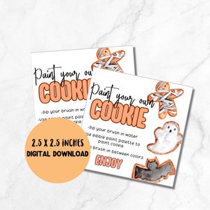 Printable paint your own cookie tag, halloween tag, cookie printable digital download PYO gift tag halloween printable