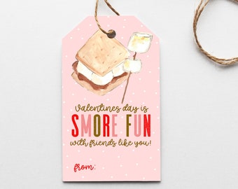 Valentines day printable smores tag - 2.5 x 5 inch tag - Printable favor tag