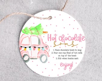 pink christmas hot cocoa bomb printable - printable bomb tag - holiday hot coco tag