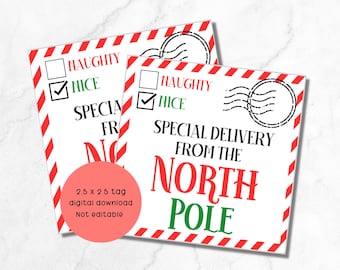 North pole special delivery tag, cookie tag, Christmas printable tag digital download christmas gift tag