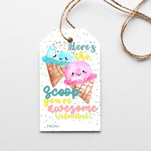 Valentines Day tag Printable Ice cream Valentines day printable Favor tags image 1