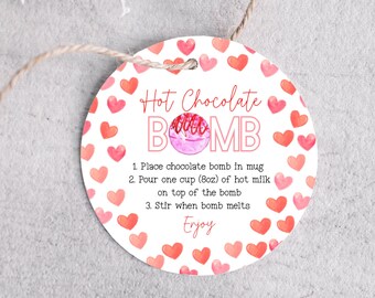 Printable hot chocolate bomb tag - circle hot cocoa bomb printable tag - 2.5 inch tag - digital download