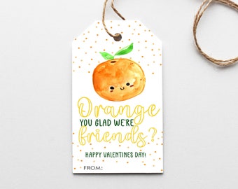 Printable Valentine Favor Tag - Printable orange valentine tag - Valentines day favors digital download