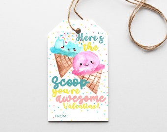 Valentines Day tag Printable - Ice cream Valentines day printable - Favor tags