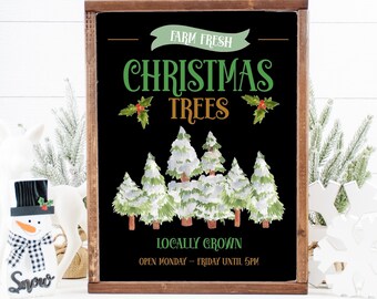 Printable black christmas sign - christmas tree sign - printable holiday decor - digital download