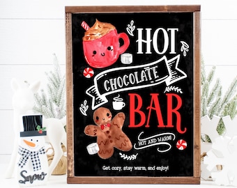 Printable 8x10 inch chalkboard cute hot chocolate bar sign- hot cocoa bar printable sign - digital download