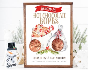 Printable christmas sign - hot chocolate bomb sign - hot cocoa bombs - digital wall art