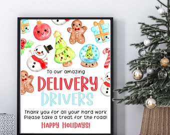 Delivery driver thank you sign, Christmas printable, take a snack mail carrier package sign