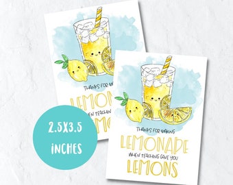 Cute lemon lemonade teacher thank you gift tag printable, teacher appreciation week gift tag