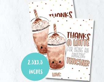 Latte teacher appreciation week gift tag printable, coffee, thanks a latte tag, PTO tag, rectangle gift tag digital download