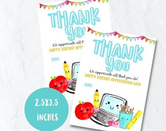 Teacher appreciation week printable tags, thank you tag, gift tag, school printables