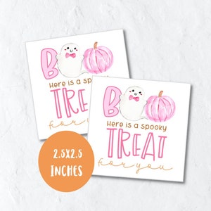 Pink Halloween printable gift tag, Boo ghost treat bag tag, boo here is a spooky treat for you digital download