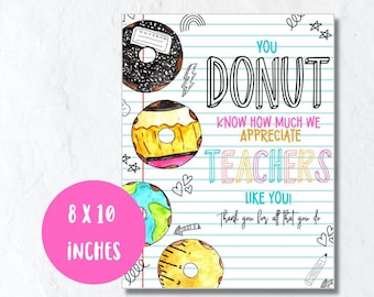Teacher apperciation print poster sign, donut know what we do without you, printable sign, donut sign, instant download 8x10