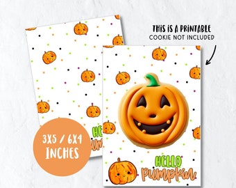 Tarjeta de galleta imprimible de calabaza de Halloween de otoño, tarjeta de embalaje de galletas de descarga digital de hola calabaza