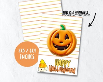 Tarjeta de galleta de maíz dulce imprimible, tarjeta de galleta de Halloween imprimible a rayas, descarga digital de tarjeta de feliz Halloween