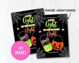 Black printable halloween glow stick gift tag, glow stick printable treat bag instant download