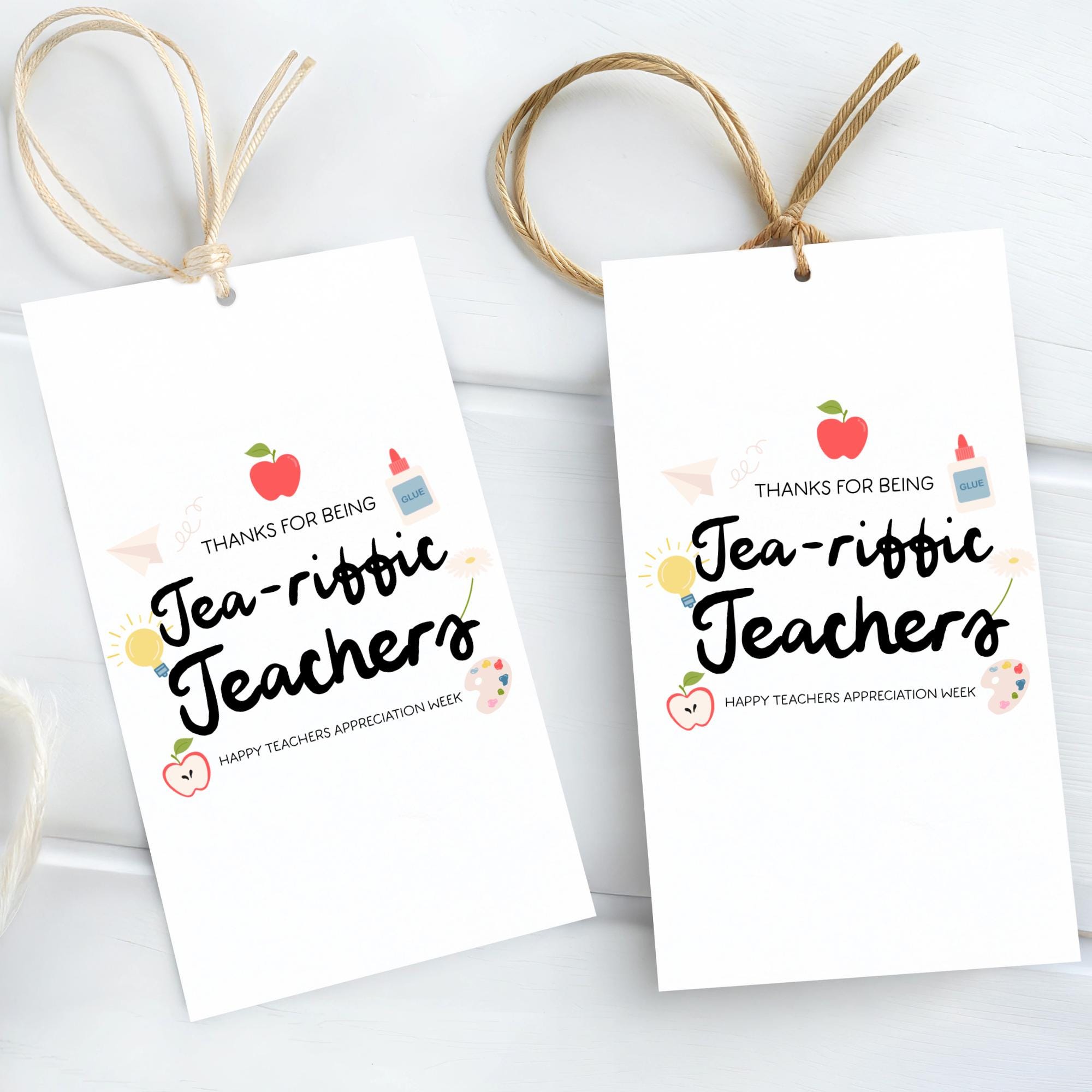 Printable Teacher Appreciation Gift Tags, Tea-riffic Favor Tags (2.5x3 ...