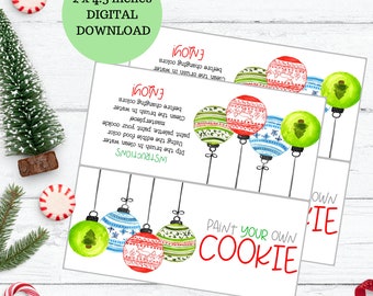 Printable paint your own cookie treat bag topper - cookie bag topper - christmas digital download