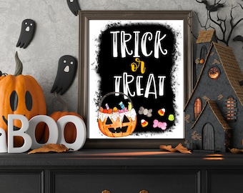 Halloween trick or treat sign,printable halloween decor, outdoor sign, trick or treat sign, digital download printable
