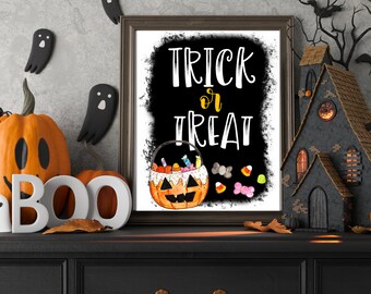 Halloween trick or treat sign,printable halloween decor, outdoor sign, trick or treat sign, digital download printable