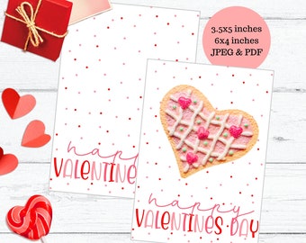 Printable Valentine Cookie Card Printable - Cookie packaging printable - Pink red hearts