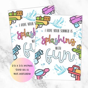 Etiqueta de regalo para las vacaciones de verano, etiqueta para el último día de clases, espero que te diviertas este verano, imprimible para las vacaciones de verano, etiqueta de regalo con pistola de agua