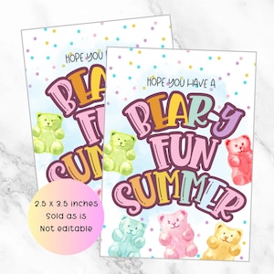 Etiqueta de verano divertida de Beary, etiqueta de último día de clases, etiqueta de ositos de goma, etiqueta de vacaciones de verano, etiqueta de dulces, etiqueta de fin de clases, etiqueta de regalo de verano