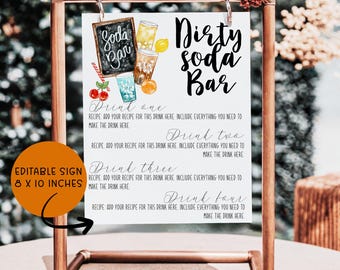 Editable Dirty Soda Bar Sign, Custom Soda Bar Menu Sign, Printable Soda Bar Sign, Dirty Soda Bar Event, Digital Download