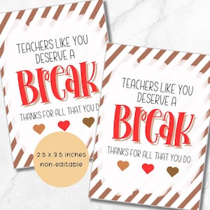 Você merece uma pausa, etiqueta de presente de agradecimento ao professor, etiqueta de presente de chocolate, etiqueta de presente para professores e funcionários, etiqueta de presente de doces, download digital