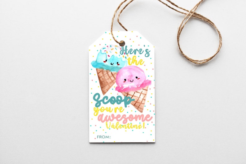 Valentines Day tag Printable Ice cream Valentines day printable Favor tags image 1