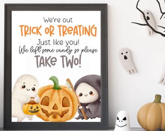 Letrero de truco o trato, letrero de dulces de Halloween de 8 x 10 pulgadas, letrero de puerta de truco o trato