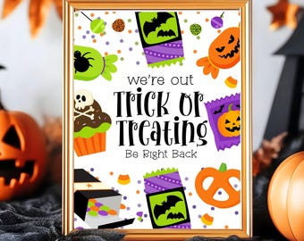 Letrero imprimible de "truco o trato", letrero de "truco o trato" para Halloween, letrero de dulces para puerta de Halloween de 8 x 10 pulgadas.