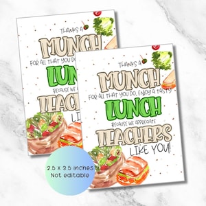 Week van de waardering voor leraren, label lunch, cadeaulabel lunch, cadeaulabel leraar lunch, PTO-label, thanks a munch-cadeaulabel, label leraar afdrukbaar