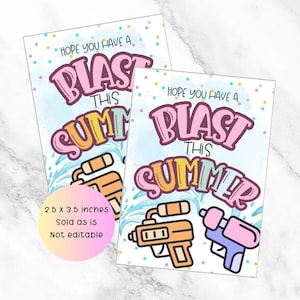 Etiqueta de presente escolar para férias de verão, etiqueta para último dia de aula, espero que você se divirta muito neste verão, para impressão durante as férias de verão, etiqueta de presente para pistola de água