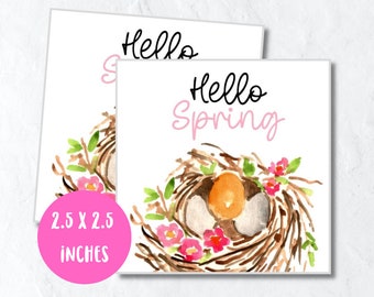 Hello printable easter printable tag, square tag 2.5x2.5 inch, spring gift tag, easter gift tag, instant download, digital download