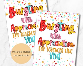 Bursting with appreciation tag, teacher appreciation week gift tag, candy gift tag, teacher and staff gift tag, digital download