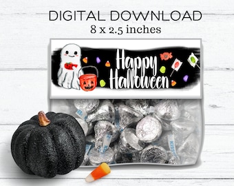 Printable halloween treat bag ghost topper - halloween party favor printable - digital download