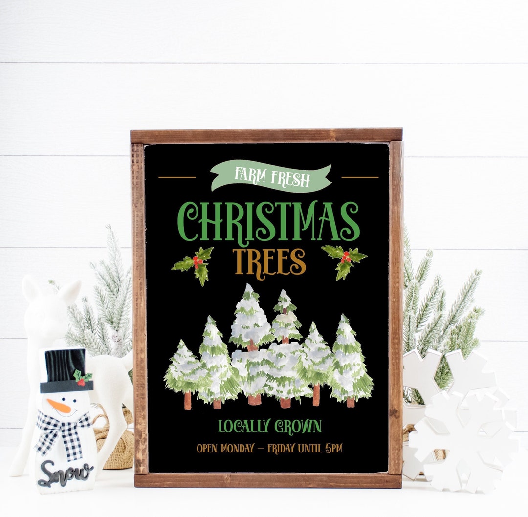 Printable Black Christmas Sign Christmas Tree Sign Printable Holiday ...