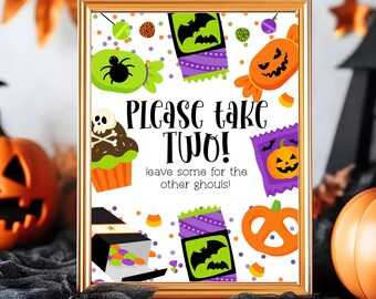 Por favor, tómese dos, letrero imprimible de truco o trato, letrero de truco o trato de Halloween, letrero de puerta de dulces para Halloween de 8 x 10 pulgadas