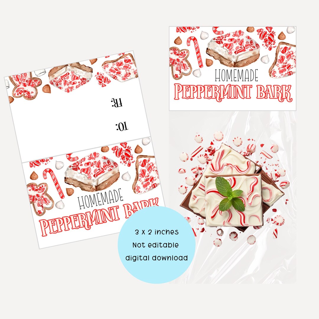 Christmas Favor Tag, Peppermint Bark Favor Tag, Christmas Printable ...
