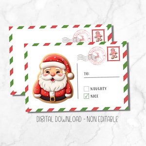 Weihnachts-Postkarte-Cookie-Karte, Cookie zum Ausdrucken, Santa-Postkarte, digitaler Download-Urlaubsgeschenk zum Ausdrucken