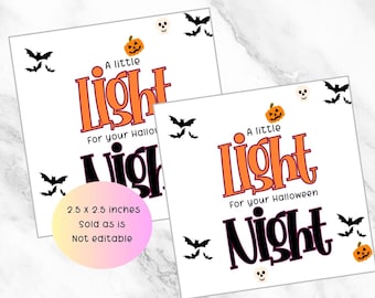 Utskrivbar Halloween-gåvoetikett | Lite ljus för din Halloweenkväll | Bus-or-godis-etikett | Direktnedladdning